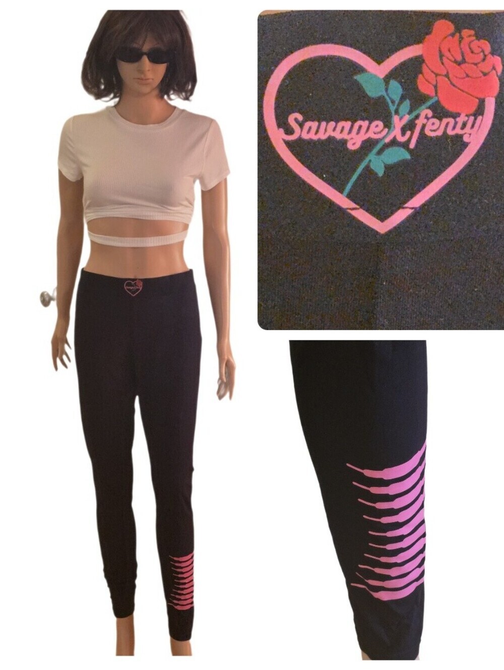 Savage X Fenty Forever Savage Jersey Leggings Black Purple/Pink Large EUC